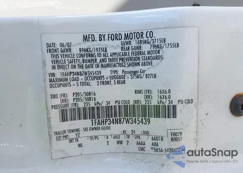 2007 Ford Focus S/Se/Ses from USA, damaged, VIN 1FAHP34N87W345439